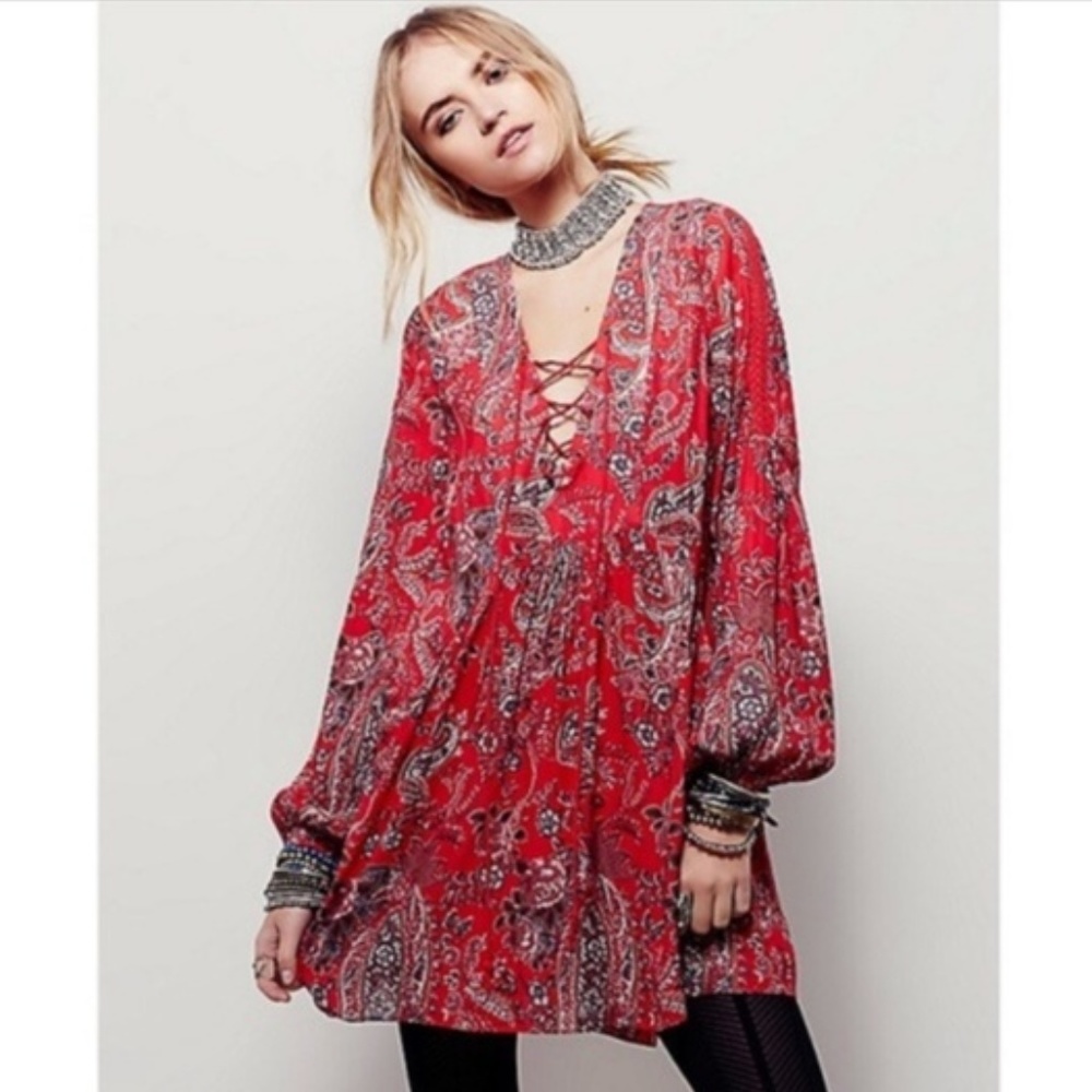 Free People Rain or Shine Red Boho Dress XS